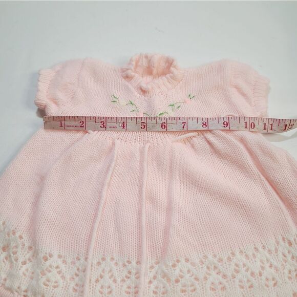 Vintage Pastel Pink Knit Sweater Baby Girl Dress Floral Embroidery - Picture 6 of 9
